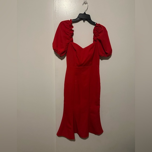 Trendyol Red Midi Dress with Puff Sleeves - Picture 2 of 16